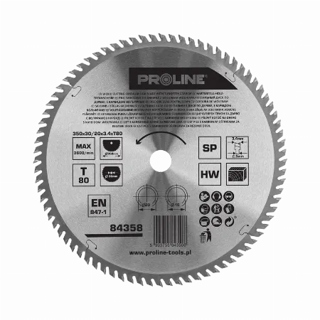 Disc circular pentru lemn 350 mm, 80 dinti, Proline 84358