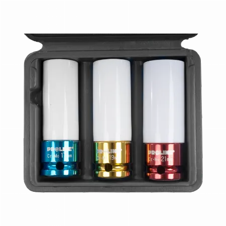Set chei tubulare de impact pentru jante din aliaj, Cr-Mo, 1/2 inch, 17-19-21 mm