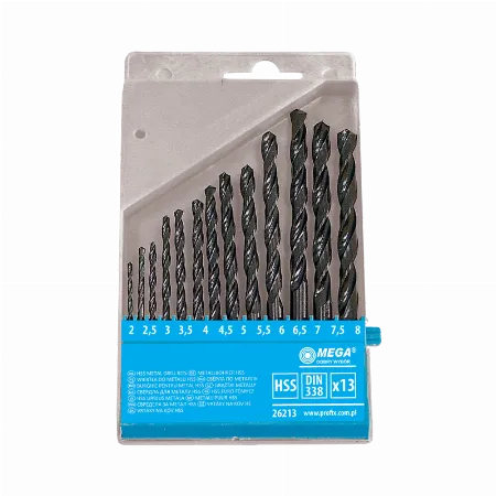 Set burghie metal HSS 2-8 mm, 13 piese, Mega 26213
