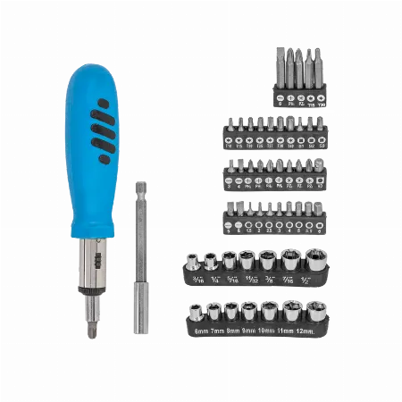 Surubelnita cu clichet, varfuri si tubulare, set 52 piese Mega 10055