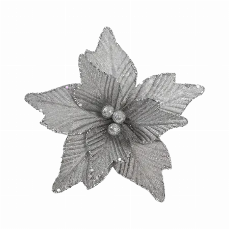 Floare decorativa de Craciun argintie, 18 x 10 cm