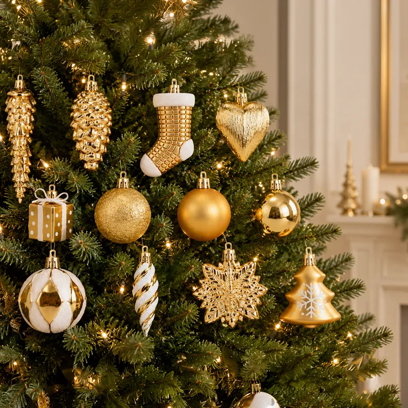 Set Ornamente Diversificate de Craciun / Rosu - 72P.