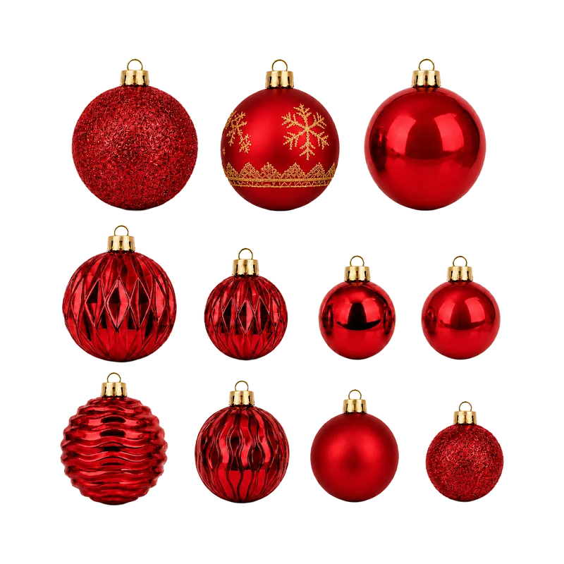 Set Ornamente Plastic de Craciun / Rosu - 62P.
