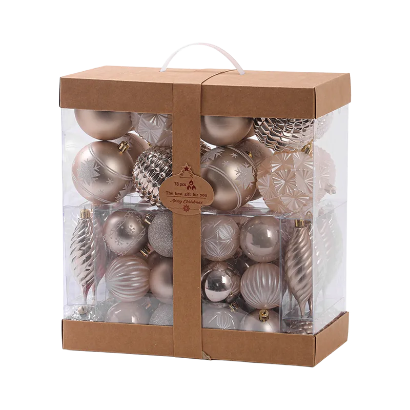 Set Ornamente Plastic de Craciun / Bej-Deschis - 78P.