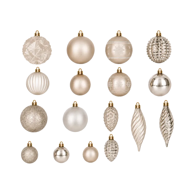 Set Ornamente Plastic de Craciun / Bej-Deschis - 78P.
