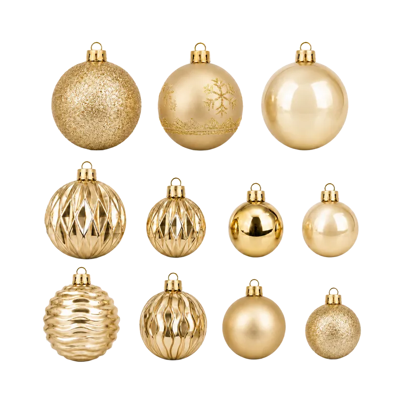 Set Ornamente Plastic de Craciun / Bej-Auriu - 62P.