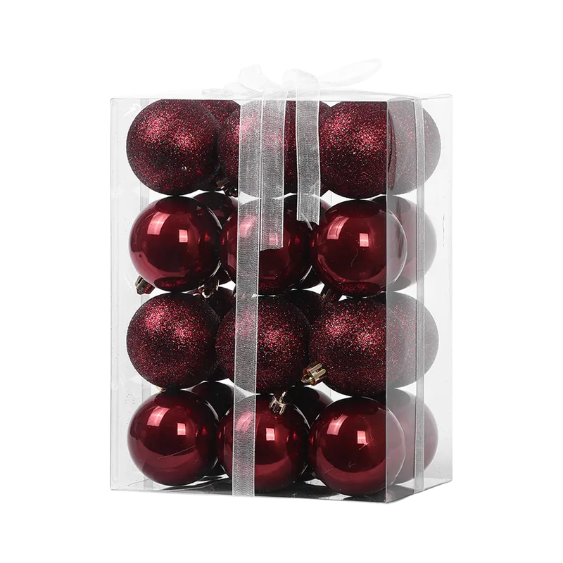 Set Ornamente Plastic de Craciun / Bordo - 24P.