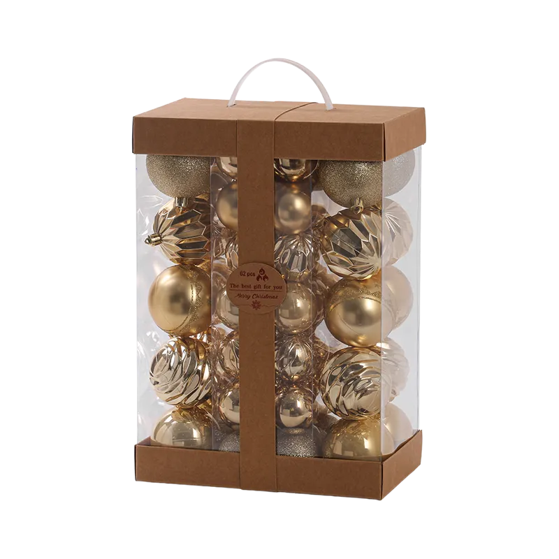Set Ornamente Plastic de Craciun / Bej-Auriu - 62P.