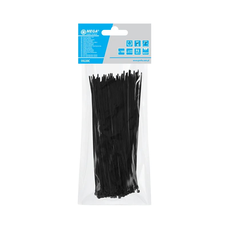 Fasete Legatura Negre 2.5X200MM, 100/Set