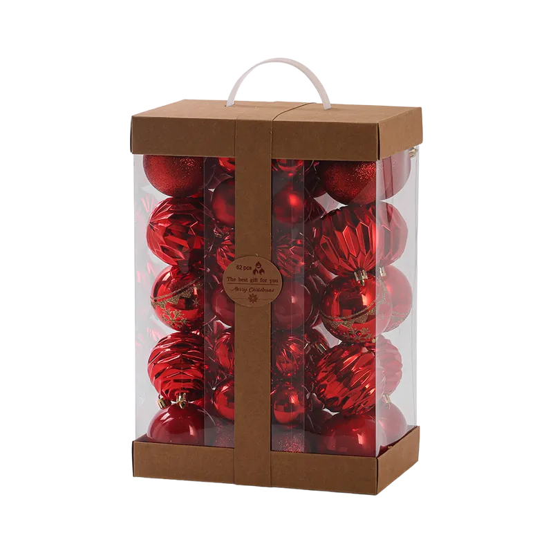 Set Ornamente Plastic de Craciun / Rosu - 62P.