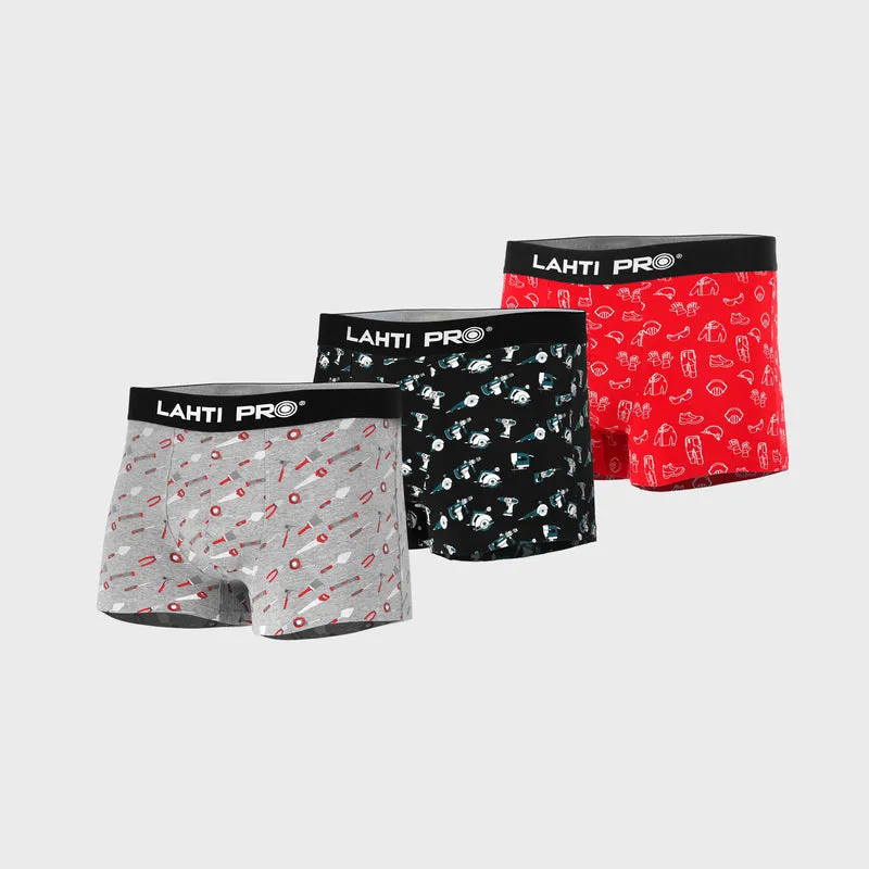 Set 3 Boxeri Barbati cu Model Negru-Gri-Rosu - 3XL