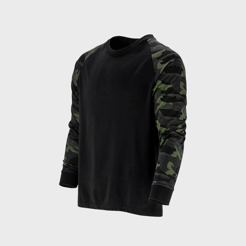 Tricou Bumbac cu Maneca Lunga / Negru-Camuflaj - XL