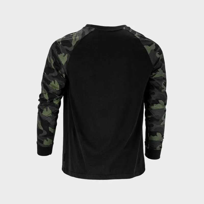 Tricou Bumbac cu Maneca Lunga / Negru-Camuflaj - XL