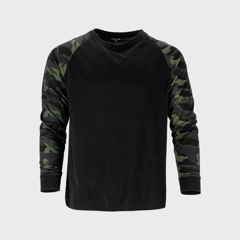 Tricou Bumbac cu Maneca Lunga / Negru-Camuflaj - XL